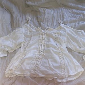 over the shoulder white lace top